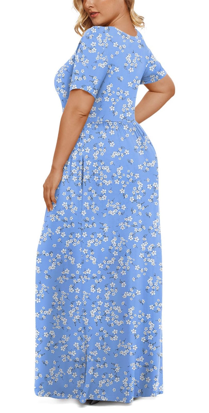 LONGYUAN Women's Plus Size Maxi Dresses for Curvy Women Summer Short Sleeve Casual 2026 Long Dress Light Blue Fl 2XL - Image 3
