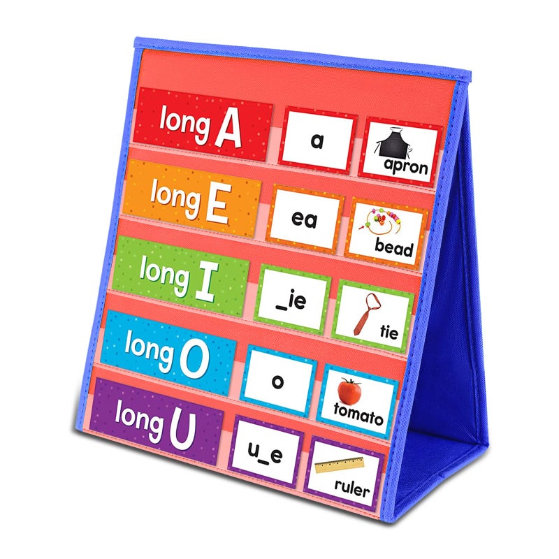 AUVCAS Tabletop Pocket Chart for Classroom, Small Double Sided Pocket Chart for Kids Learning at Home (Red-Blue) - Image 1