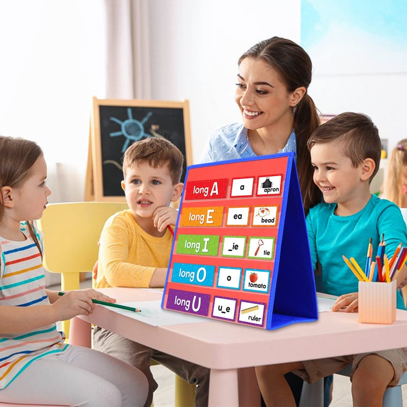 AUVCAS Tabletop Pocket Chart for Classroom, Small Double Sided Pocket Chart for Kids Learning at Home (Red-Blue) - Image 3