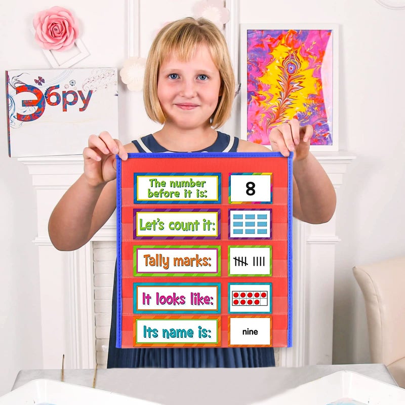 AUVCAS Tabletop Pocket Chart for Classroom, Small Double Sided Pocket Chart for Kids Learning at Home (Red-Blue) - Image 4
