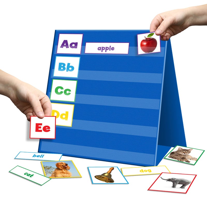 AUVCAS Tabletop Pocket Chart for Classroom, Small Double Sided Pocket Chart for Kids Learning at Home (Red-Blue) - Image 2