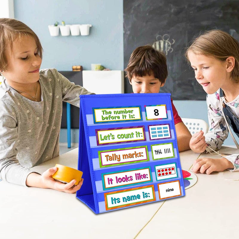 AUVCAS Tabletop Pocket Chart for Classroom, Small Double Sided Pocket Chart for Kids Learning at Home (Red-Blue) - Image 5