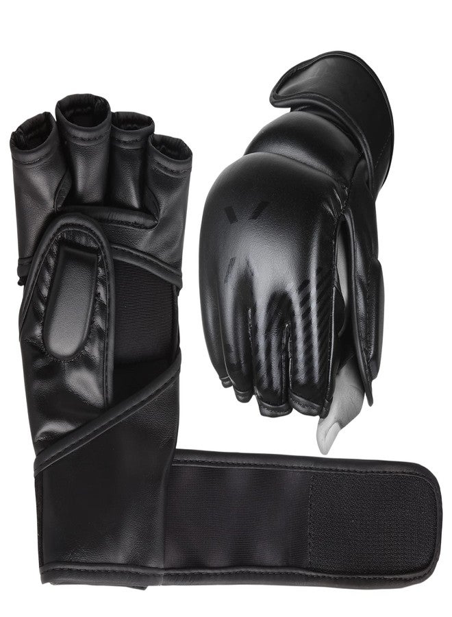 FightX MMA Gloves for Men & Women Training Grip Wristwrap Gloves for Practice Boxing Fingerless Fighting Gloves Gloves for Adult Taekwondo Gloves Lightweight Karate Sparring Gloves (Full Black, L/XL) - Image 1