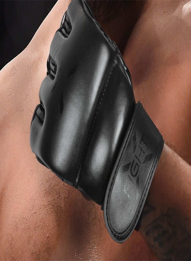 FightX MMA Gloves for Men & Women Training Grip Wristwrap Gloves for Practice Boxing Fingerless Fighting Gloves Gloves for Adult Taekwondo Gloves Lightweight Karate Sparring Gloves (Full Black, L/XL) - Image 3