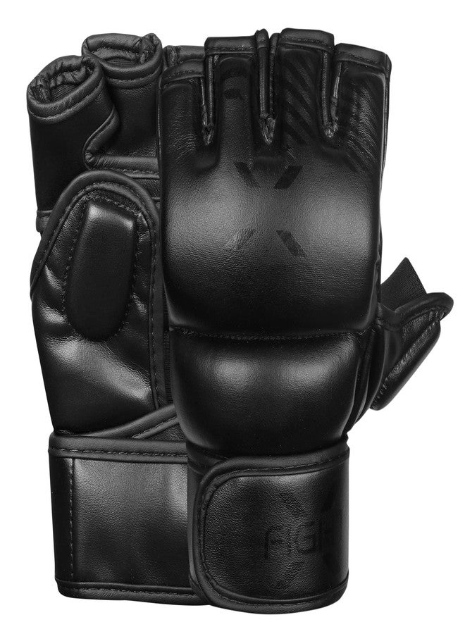 FightX MMA Gloves for Men & Women Training Grip Wristwrap Gloves for Practice Boxing Fingerless Fighting Gloves Gloves for Adult Taekwondo Gloves Lightweight Karate Sparring Gloves (Full Black, L/XL) - Image 2