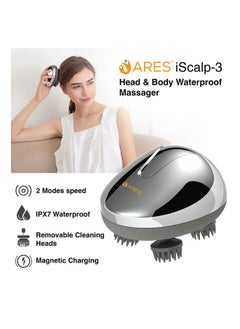 ARES iScalp-3 Head And Body Massager Portable Ipx7 Waterproof Silicone Massage Head Built-In Rechargeable Lithium Battery Magnetic Charging  - Image 2