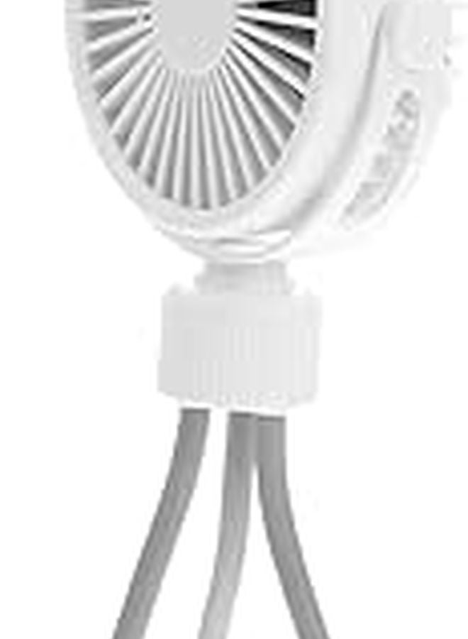 White Portable Stroller Fan with USB Rechargeable Battery and Flexible Tripod Clip for Travel - Image 1