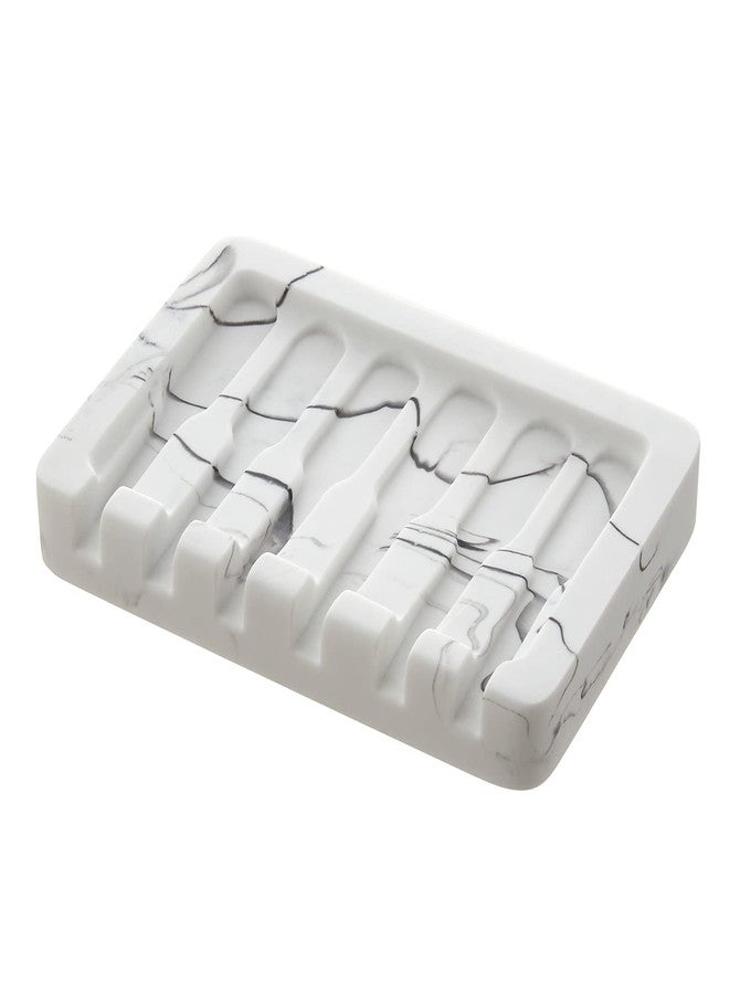 INIUNIK Self Draining Soap Dish - Marble Look Soap Holder Tray Savers Box Container Sponge Holder for Bathroom Shower Kitchen, White - Image 1
