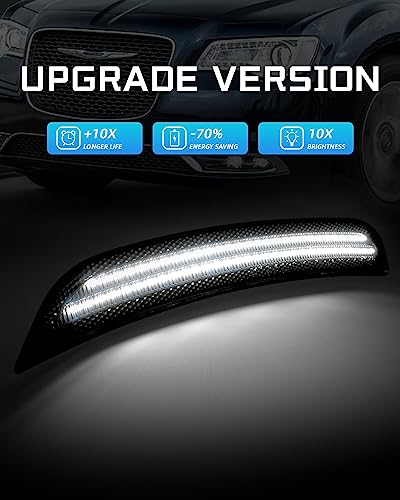 NEIFILES LED White Side Marker Light Compatible with Chrysler 300 2015 2016 2017 2018 2019 2020 2021 2023 Smoked Lens Fender Bumper White Lamps (Front Light+Rear Light) - Image 4