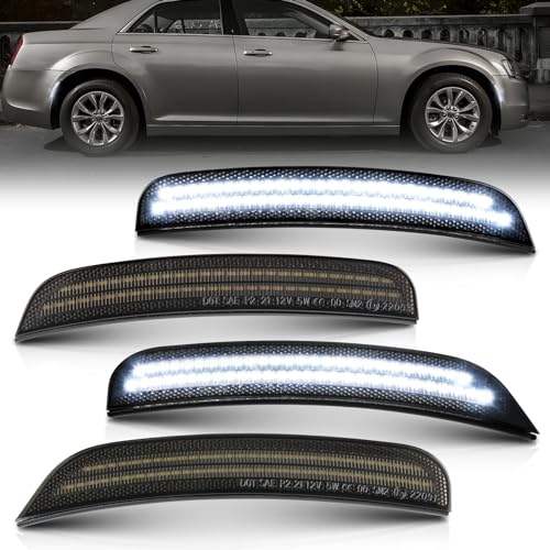 NEIFILES LED White Side Marker Light Compatible with Chrysler 300 2015 2016 2017 2018 2019 2020 2021 2023 Smoked Lens Fender Bumper White Lamps (Front Light+Rear Light) - Image 1