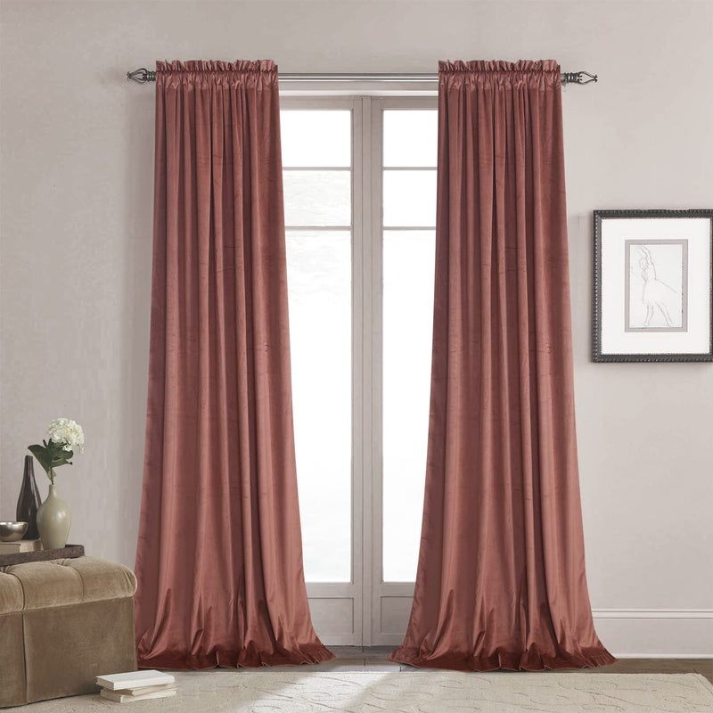 Roslynwood Roslynwood Theater Brick Dust Velvet Curtains  Super Soft Velvet Blackout Insulated Curtain Panels 108 inches Length for Living Room Holiday Decorative Drapes for Master Bedroom W52 x L108 2 Panels 