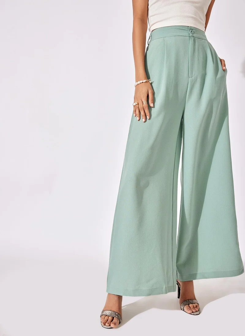 ذا ليبل لايف Sage Green Pleated Flare Pants
