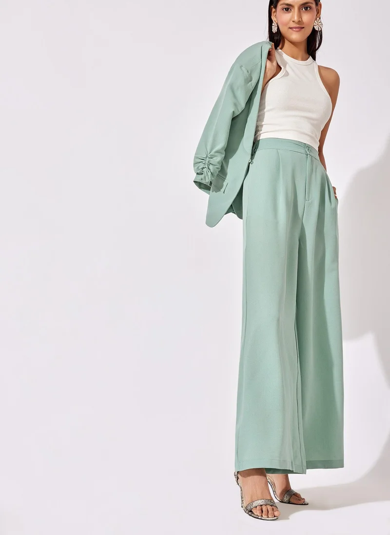 ذا ليبل لايف Sage Green Pleated Flare Pants