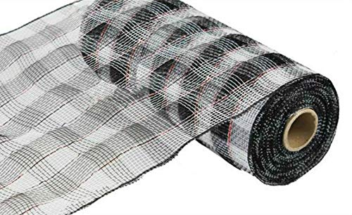 10 inch x 30 feet Deco Poly Mesh Ribbon  Black and White Plaid Mesh