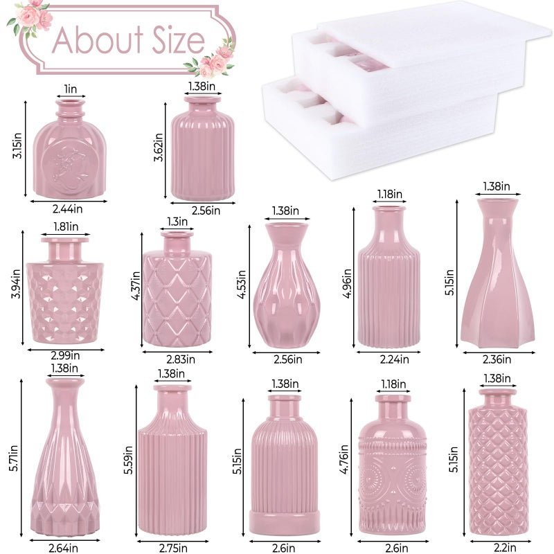 TBWIND Blush Pink Glass Bud Vase Set of 12 â€“ Mini Vintage Vases for Flowers, Centerpieces, Wedding & Home DÃ©cor - Image 2
