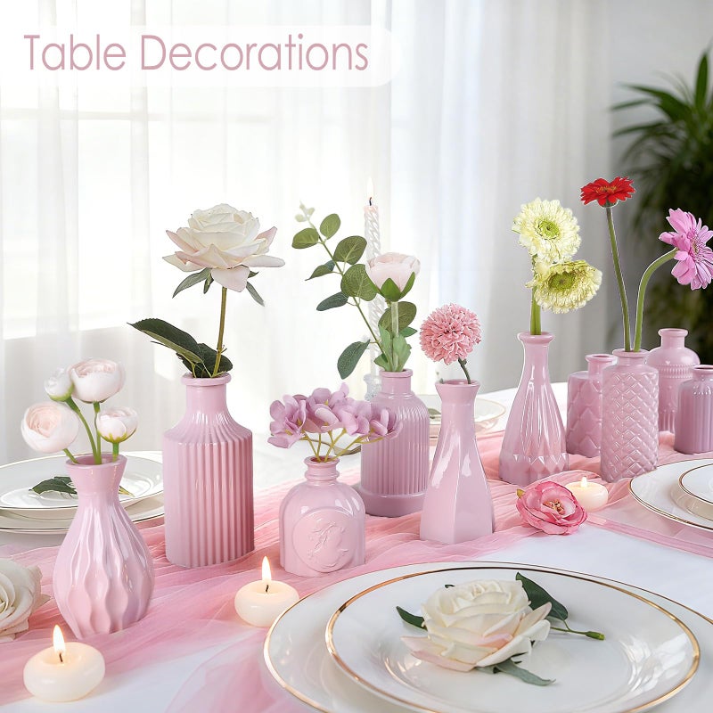 TBWIND Blush Pink Glass Bud Vase Set of 12 â€“ Mini Vintage Vases for Flowers, Centerpieces, Wedding & Home DÃ©cor - Image 4