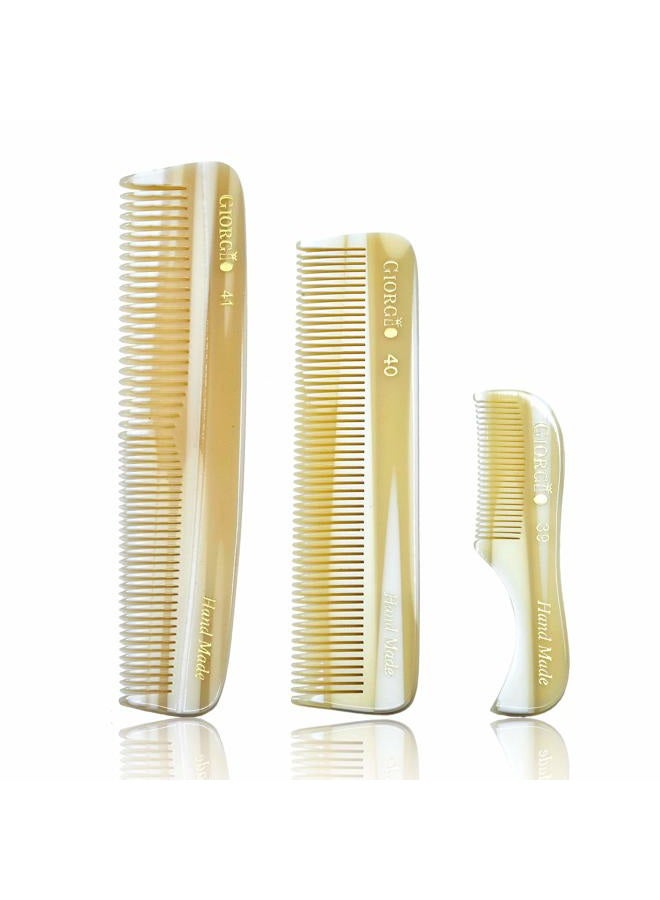 Giorgio Beard Combs Set - Handmade Ivory Beard Comb Kit for Beard and Mustache Grooming - Includes Fine and Wide Tooth Pocket Dresser Comb + Fine Tooth Straightening Comb + Fine Teeth Mustache Comb - Image 1