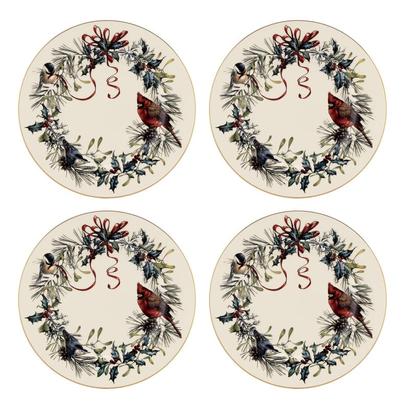 Lenox 897093 Winter Greetings Dinnerware Salad Plates Set of 4 Red  Green Christmas Holiday Hosting