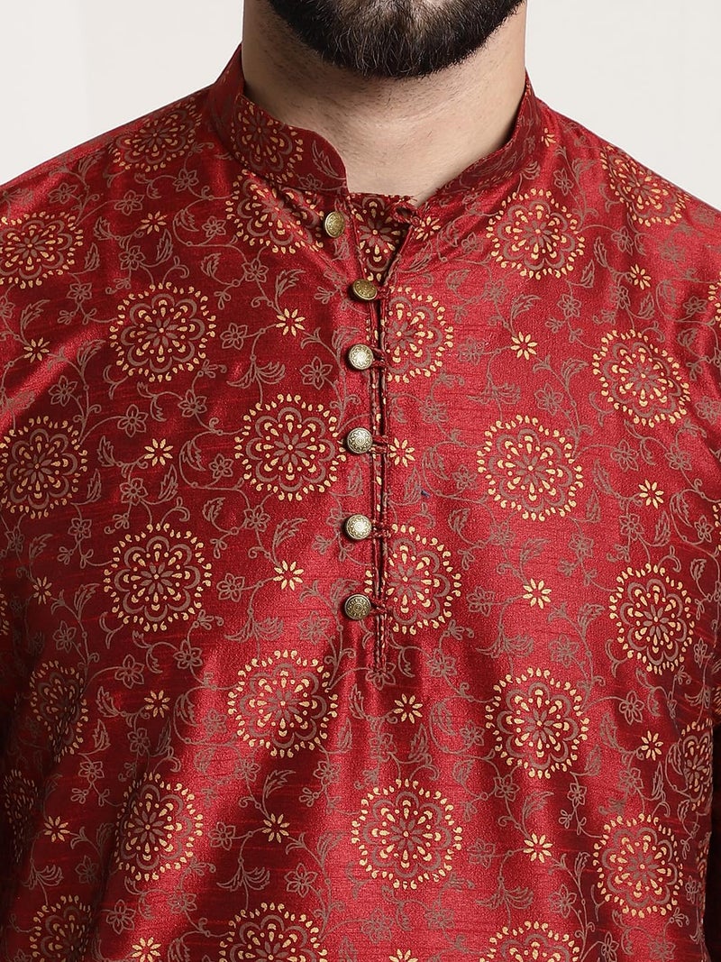 SOJANYA (Since 1958 Men's Silk Blend Maroon Color Print Design only Long Kurta - Image 5