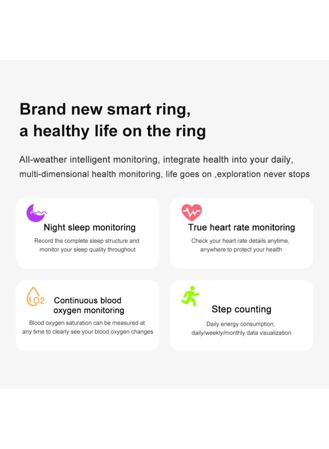 SR01 Smart Ring 5ATM Waterproof, Suitable For Couples, Equipped With Stainless Steel Charging Bin-Colour:Silver No. 8 - Image 4