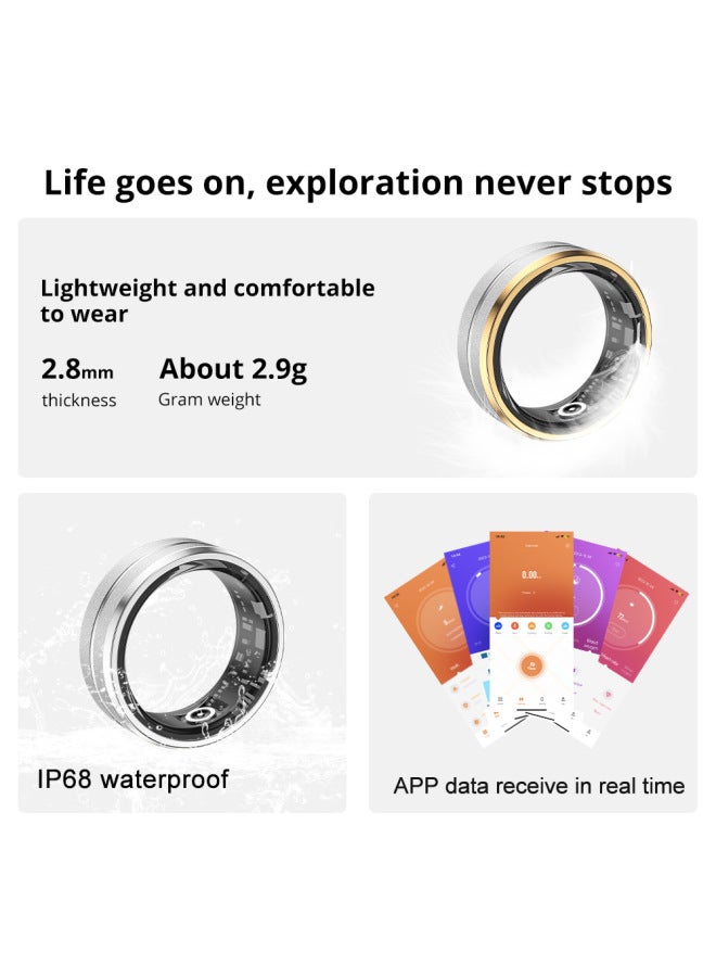 SR01 Smart Ring 5ATM Waterproof, Suitable For Couples, Equipped With Stainless Steel Charging Bin-Colour:Silver No. 8 - Image 2