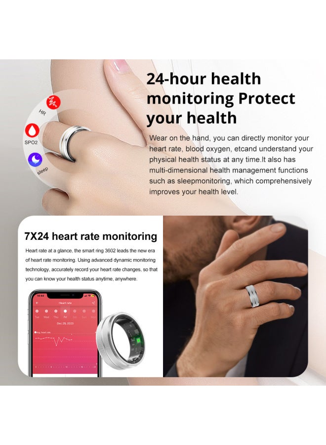 SR01 Smart Ring 5ATM Waterproof, Suitable For Couples, Equipped With Stainless Steel Charging Bin-Colour:Silver No. 8 - Image 3