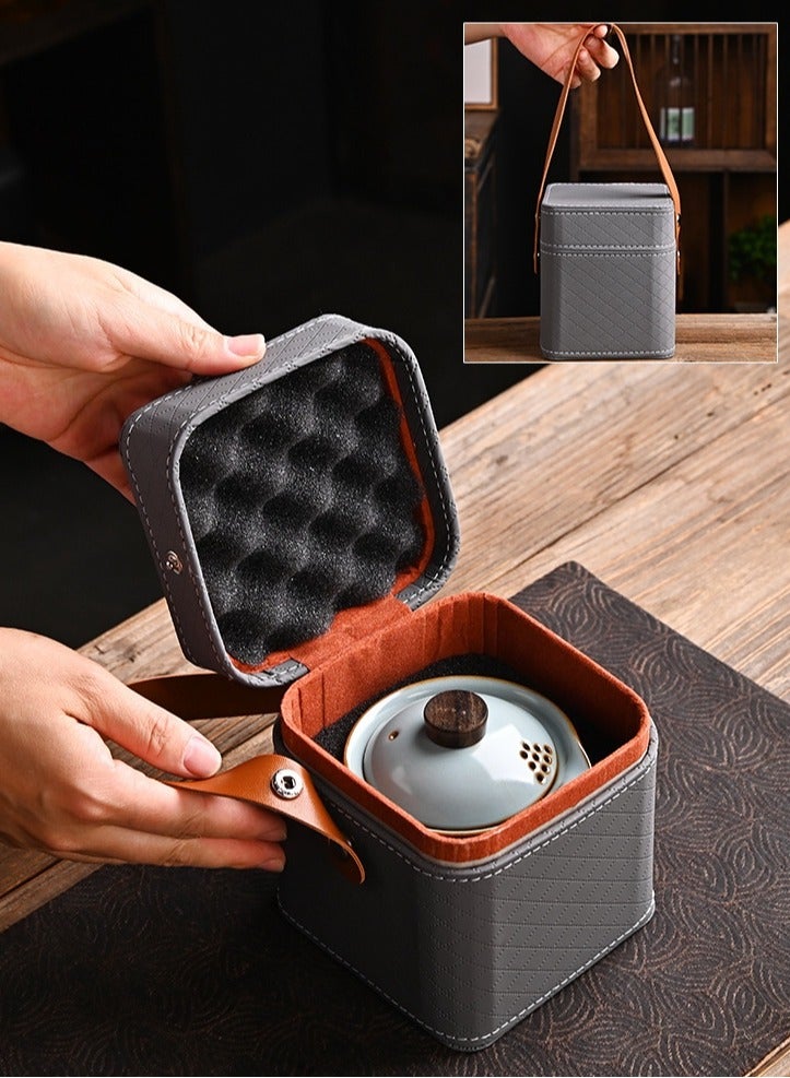 Portable Travel Tea Set, 1 Pot 3 Cups Porcelain Teacups with Tea Portable Bag for Outdoor Picnic,Travel,  Cyan - Image 4