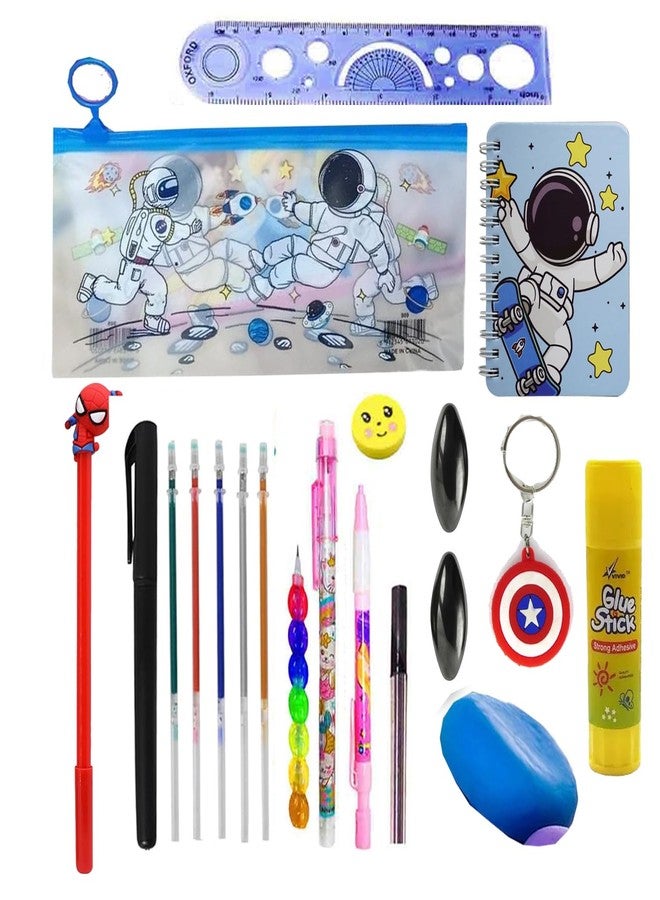 Krisus 15pcs Space Theme Party Favor Return Gift for Kids, Astronaut Stationeries for Boys in Bulk, Class Distribution, Rewards Gifts for Students & Children Pencil Pouch Diary with All Stationery