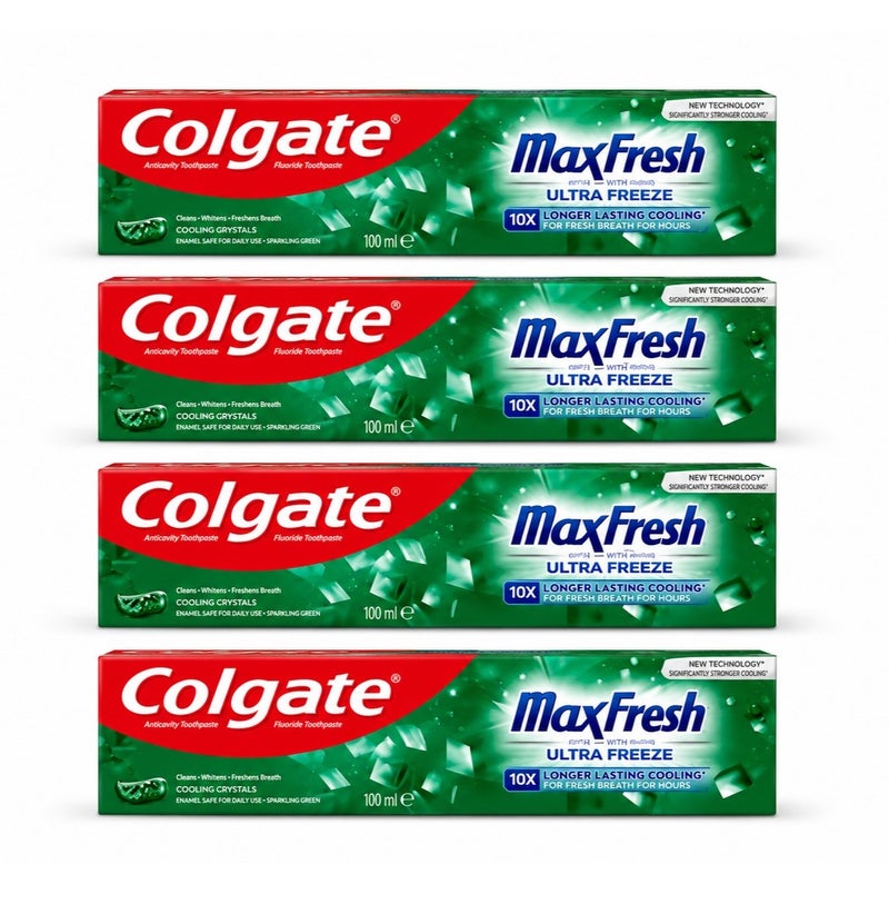 Colgate Pack of 4 Max Fresh Toothpaste Ultra Freeze 10X Longer Lasting Cooling Clean Mint 100ml - Image 1