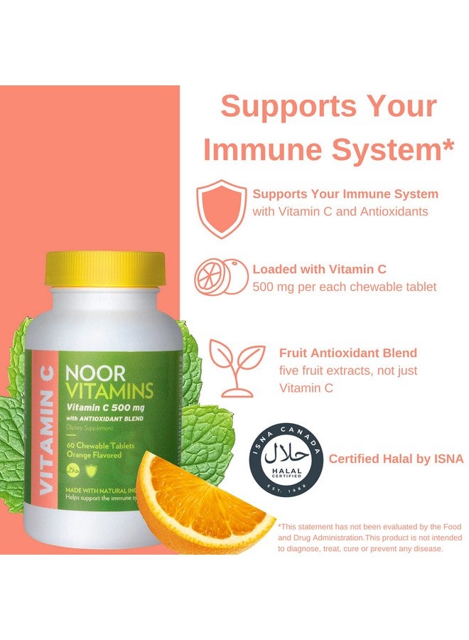 Noor Vitamins 500 Mg Halal Vitamin C Chewable Tablets + Rose Hips And Antioxidants I Supports Immune System I Vegan Gluten Free & Halal Vitamin 60 Orange Flavored Chewable Tablets I 2 Month Supply - Image 4