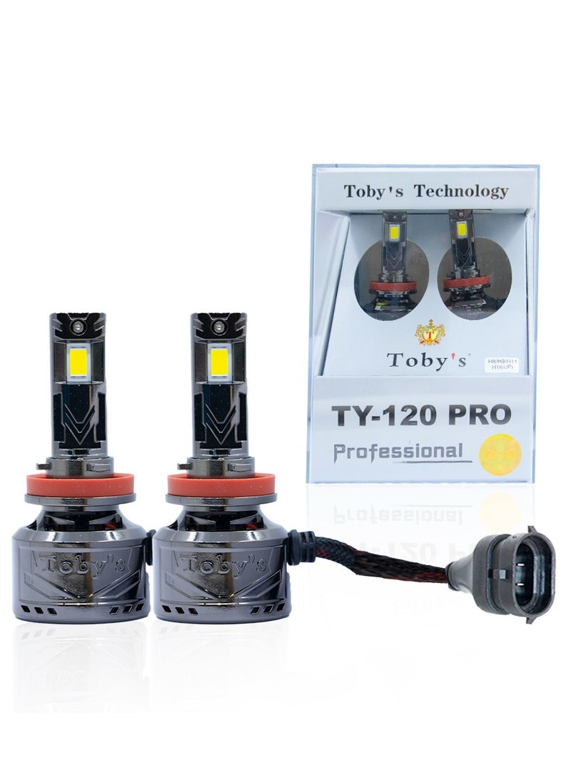 Toby's Tobys TY120 Pro H11 2 Pieces 240W Original Tested LED Headlight Bulb Assembly 24000 Lumens 120W/Piece Xtreme Bright With Color Temperature 6500K  - Image 1