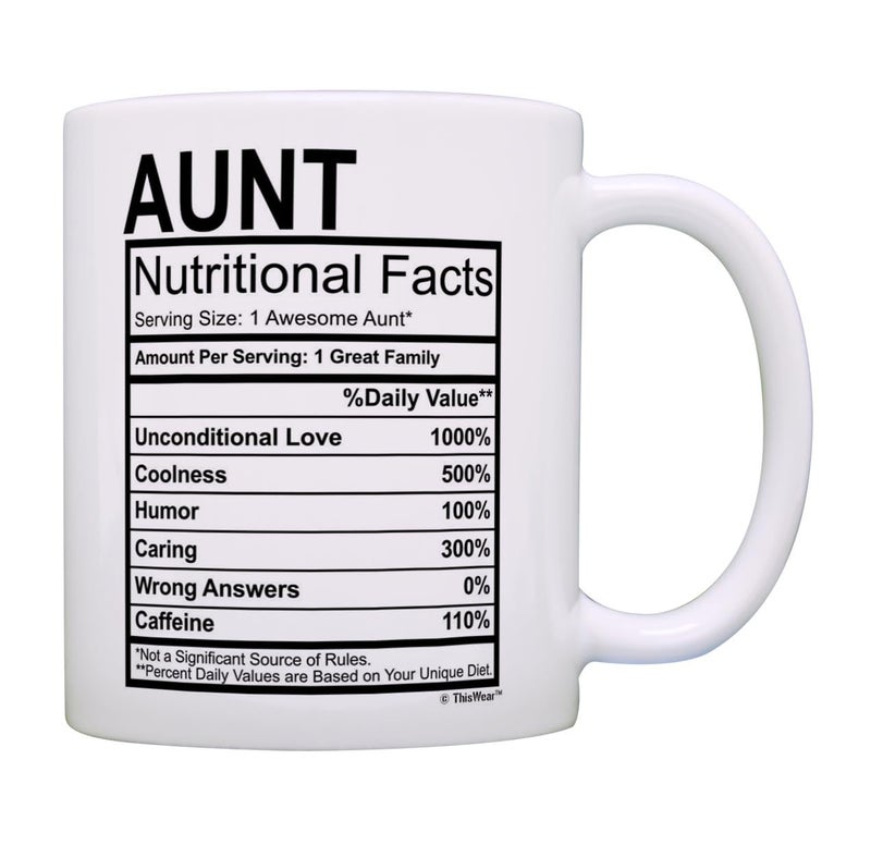 ThisWear Mothers Day Gifts for Aunt Nutritional Facts Label Funny Gifts for Aunt Gag Gift 11oz Ceramic Coffee Mug with Handle