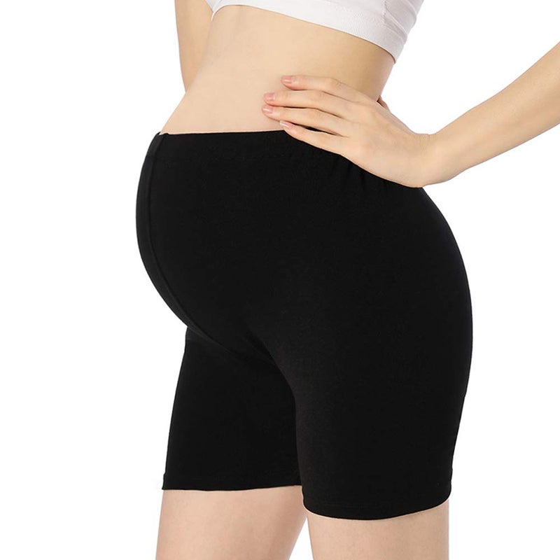 QingWan Women Short Pregnancy Leggings Active Yoga Maternity Shorts Pants Over The Belly Black