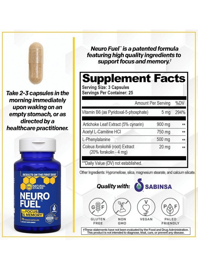 Natural Stacks مكمل دعم الدماغ NATURAL STACKS NeuroFuel - 750 ملغ L-Carnitine و 500 ملغ L-Phenylalanine - مكمل للذاكرة والتركيز* - 75 حبة تركيز - Image 2