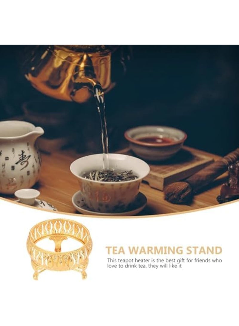 SYOSI Teapot Warmer, Alloy Silver Tea Warmer with Tealight Holder Teapot Heating Base Candle Holder, Brushed Stainless Steel Teapot Warmer for Glass Teapots Ceramic Teapots (Golden) - Image 2