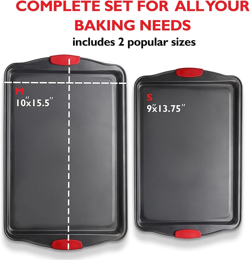 EATEX Baking Sheet Set, 2-Piece Cookie Sheet Set with Silicone Handles, Steel Baking Pan, Durable Baking Sheets for Oven, BPA Free Cookie Sheets for Baking Nonstick Set, Premium Sheet Pan, Black Baking Tray - Image 2
