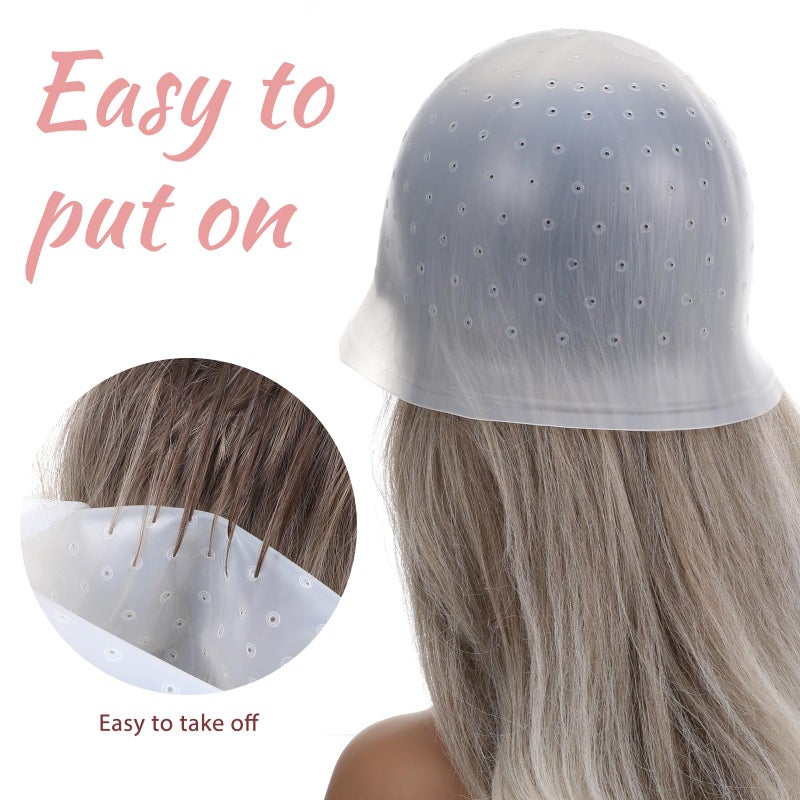 LIQWEI Punched Silicone Highlight Hair Cap with Needle, Professional Reusable Highlighting Poked Hole Caps with Hooks for Color Hair Salon Hairdressing Dyeing Staining Tools for Women Men - Image 4