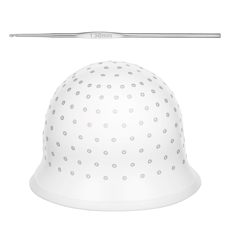 LIQWEI Punched Silicone Highlight Hair Cap with Needle, Professional Reusable Highlighting Poked Hole Caps with Hooks for Color Hair Salon Hairdressing Dyeing Staining Tools for Women Men - Image 1
