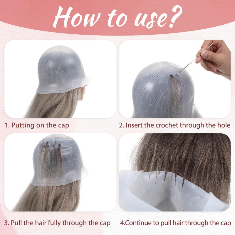 LIQWEI Punched Silicone Highlight Hair Cap with Needle, Professional Reusable Highlighting Poked Hole Caps with Hooks for Color Hair Salon Hairdressing Dyeing Staining Tools for Women Men - Image 5