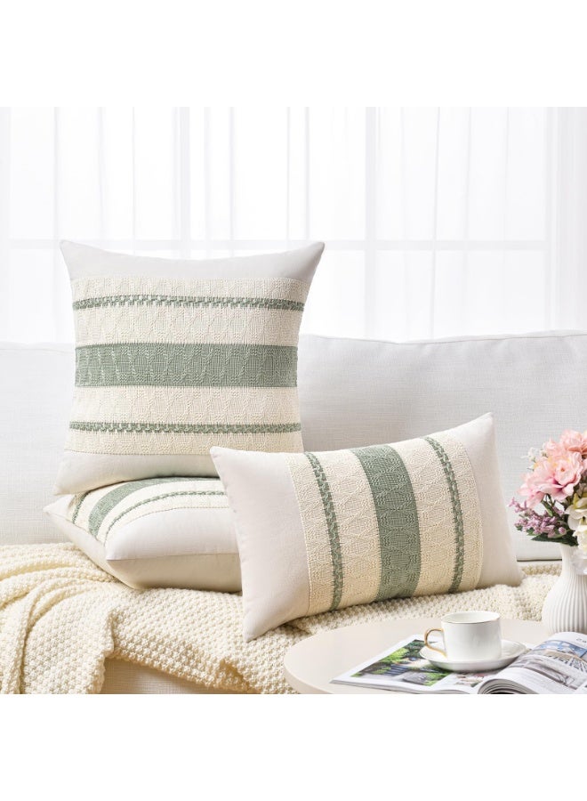 Decorative Pillow Covers, Sage Green Boho Striped, Set of 2, 45x45cm - Image 5