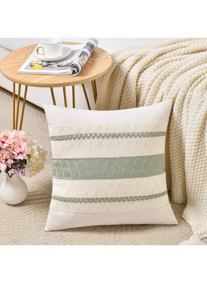 Decorative Pillow Covers, Sage Green Boho Striped, Set of 2, 45x45cm - Image 3