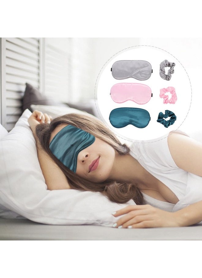 Healifty Satin Scrunchies Hair Ties 3pcs Eye Cover and Hair Scrunchie Set Silk Satin Sleeping Eye Masks Soft Eye Night Blindfold for Women and Men Satin Scrunchies Hair Ties  - Image 2