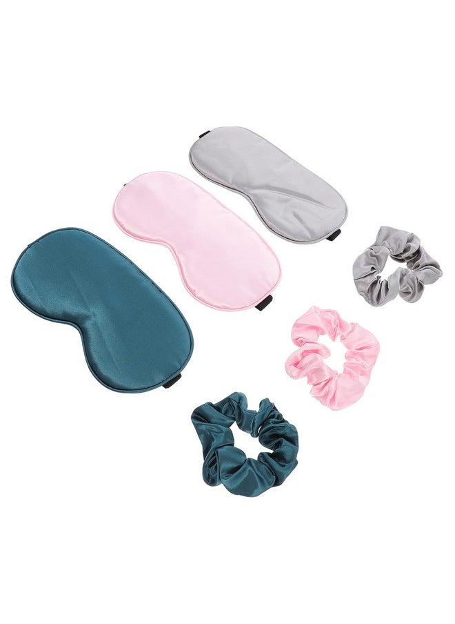 Healifty Satin Scrunchies Hair Ties 3pcs Eye Cover and Hair Scrunchie Set Silk Satin Sleeping Eye Masks Soft Eye Night Blindfold for Women and Men Satin Scrunchies Hair Ties  - Image 1