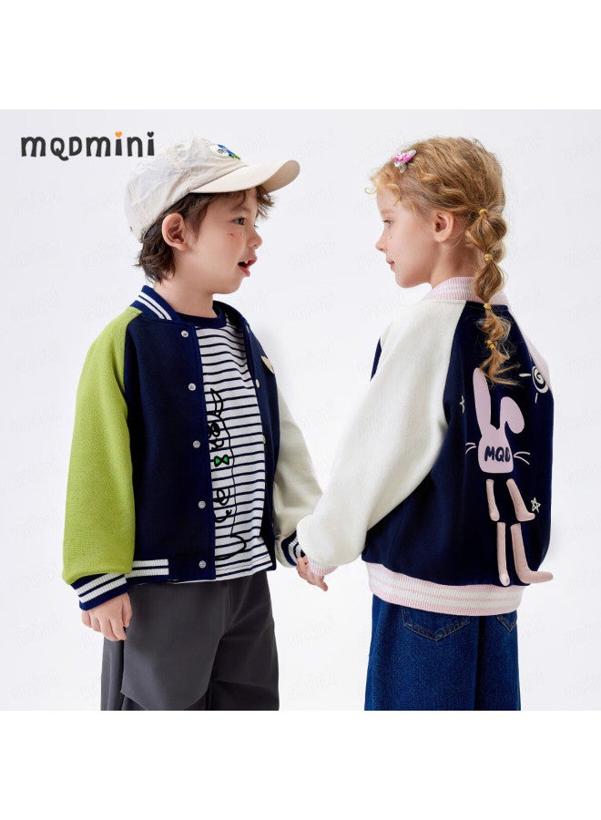 Mqdmini Kids Baseball Jacket Uni Children's Knit Sleeve Coat Fashionable Versatile Outerwear For Toddlers And Young Children - Image 1