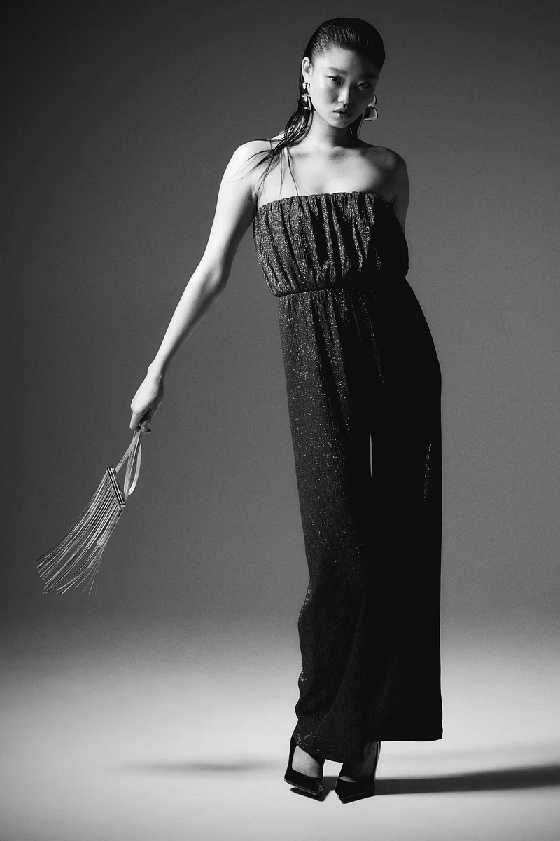H&M Black Dark Ribbed Bandeau Jumpsuit for Women | Best Price UAE