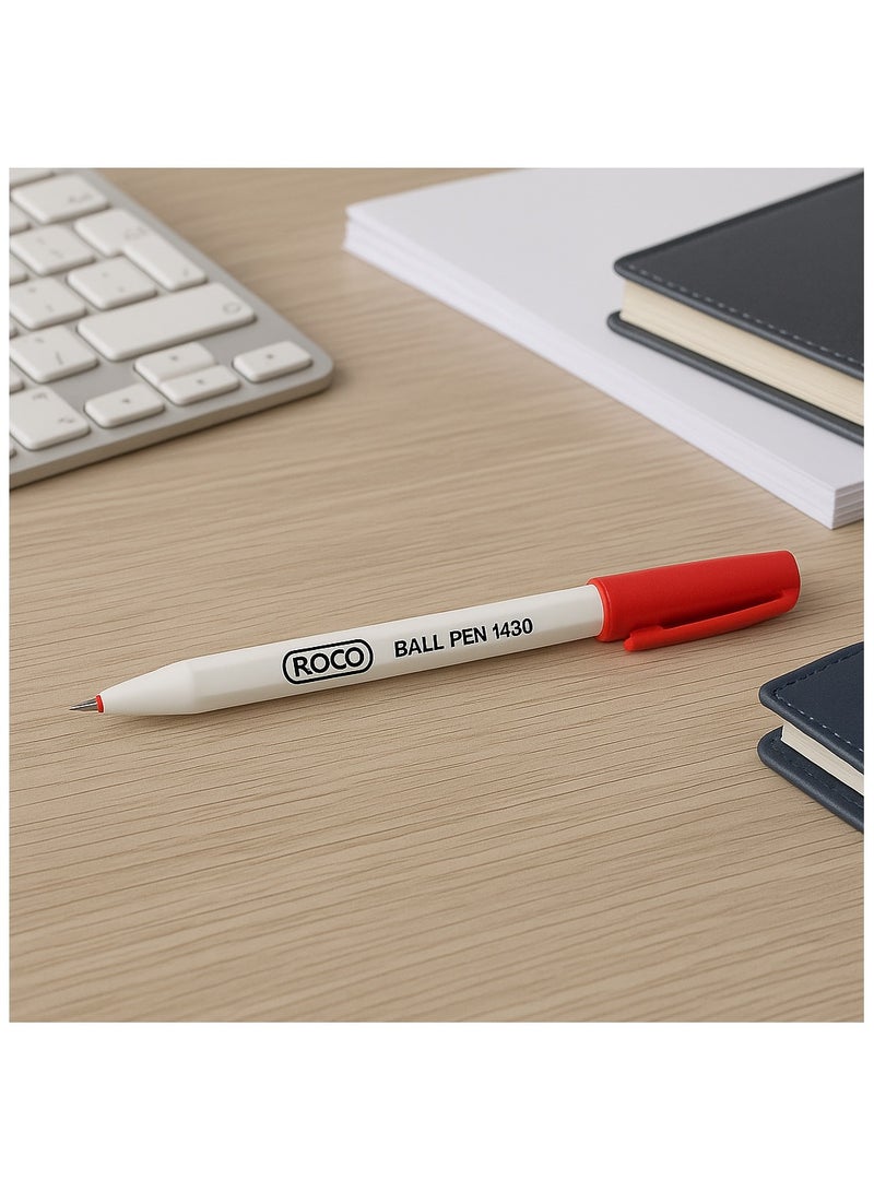 روكو قلم حبر 1430 - علبة 10 أقلام، حبر أحمر، رأس إبرة 1 ملم – كتابة سلسة - Image 3