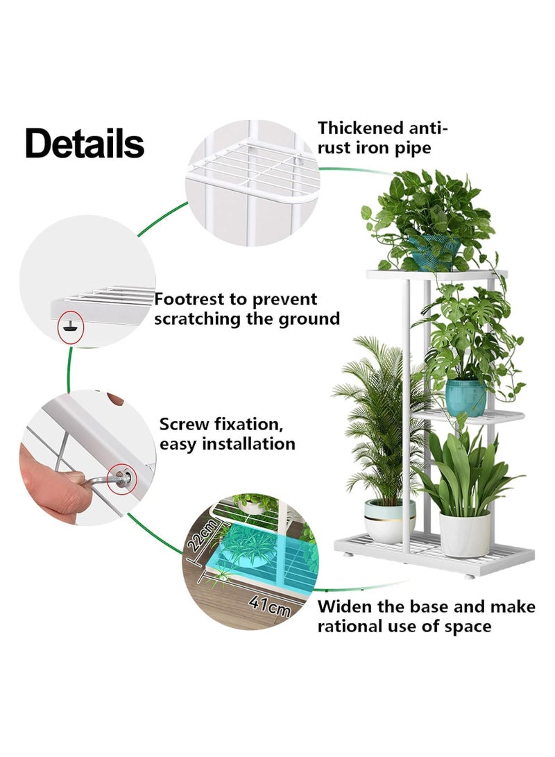 RATSAW 3 Tier Metal Plant Rack - Indoor Outdoor Flower Pot Shelf - Corner Flower Pot rack, Garden Patio Lawn Balcony Office Multi-Plant Planter Organizer for Four Trays of Plants-White  - Image 2