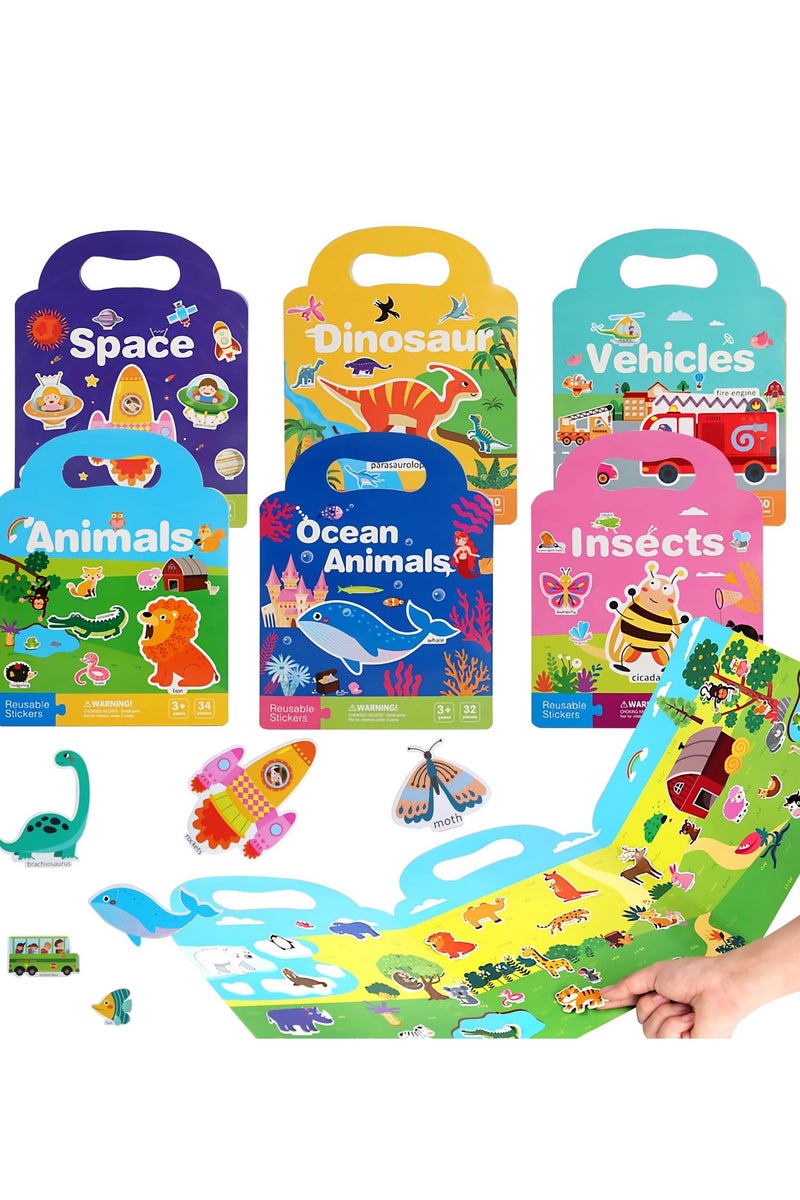 DURKU 6 Pack Reusable Sticker Books for Kids, Busy Books for Toddlers Activity Books Stickers Books for 2-5 Year Old Girls Boys Birthday Gifts - Image 1