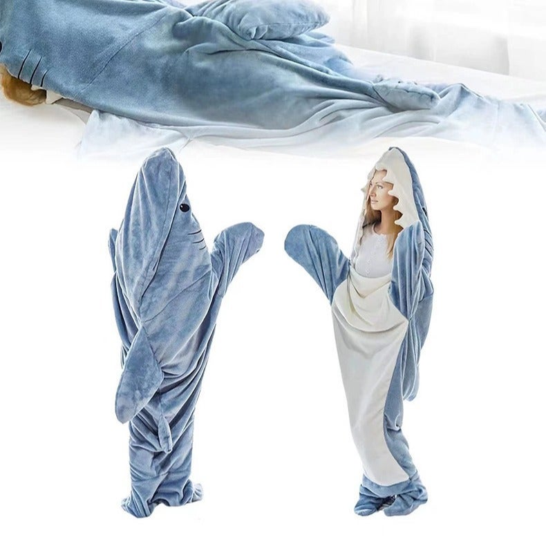 Special For Sand Shark Sleeping Bag One-Piece Cartoon Cute Super Soft Flannel Shark Pajamas Blanket Home Wear - Image 3