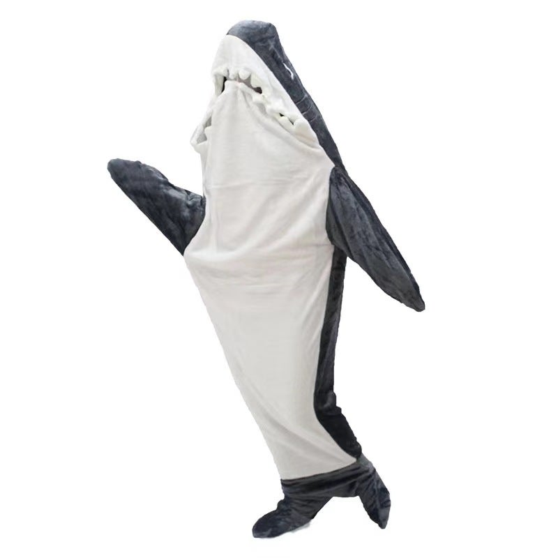 Special For Sand Shark Sleeping Bag One-Piece Cartoon Cute Super Soft Flannel Shark Pajamas Blanket Home Wear - Image 1